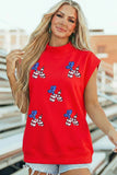 Racing Red Sequin American Flag Balloon Dog High Neck Short Sleeve Top - Aaria Tees Aaria Tees
