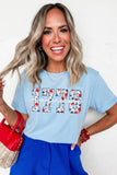 Light Blue America 1776 Floral Print Relaxed T Shirt Aaria Tees