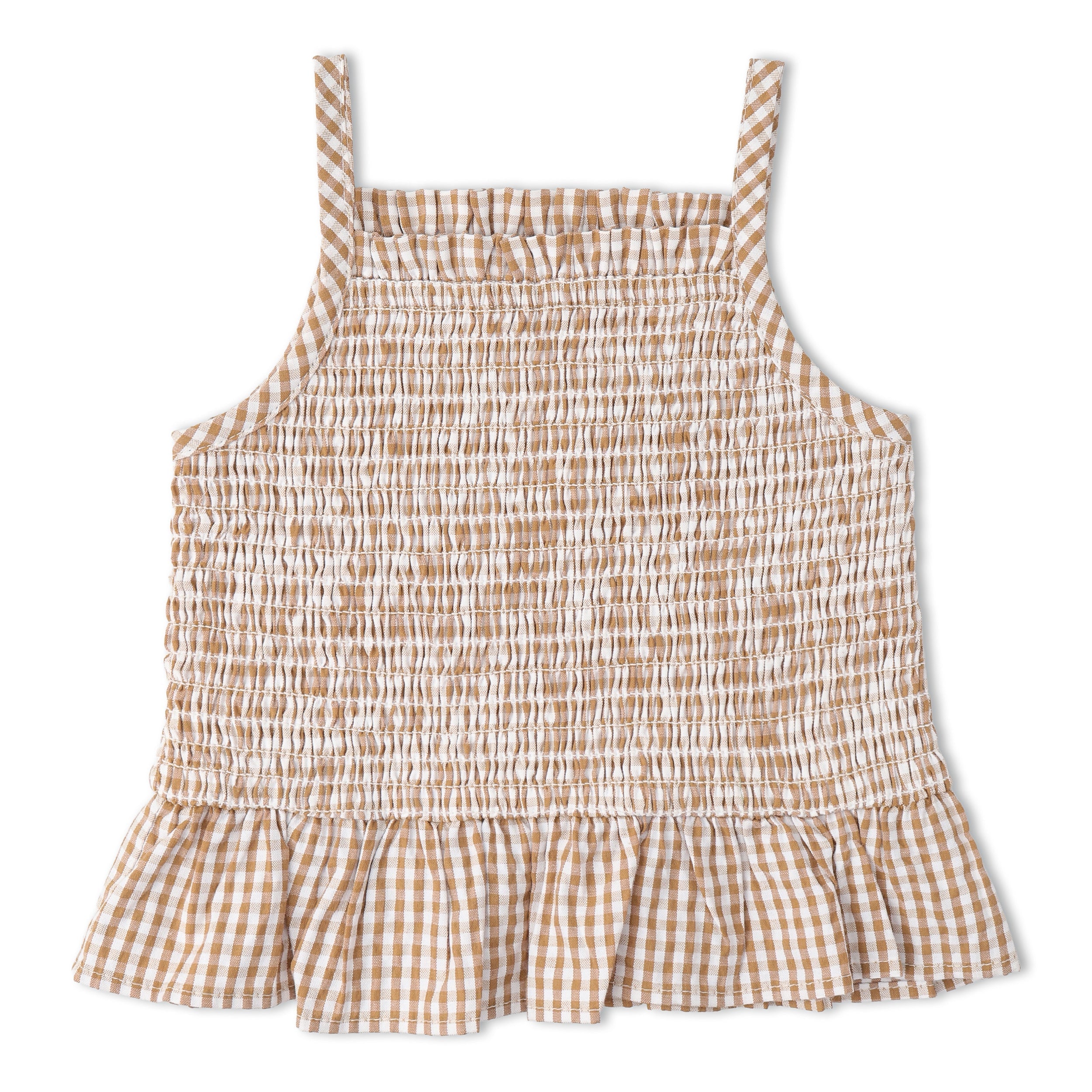 Organic Smocked Top And Bloomer Set - Caramel Check - Aaria Tees Aaria Tees