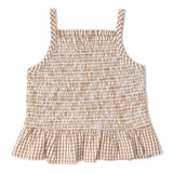 Organic Smocked Top And Bloomer Set - Caramel Check - Aaria Tees Aaria Tees