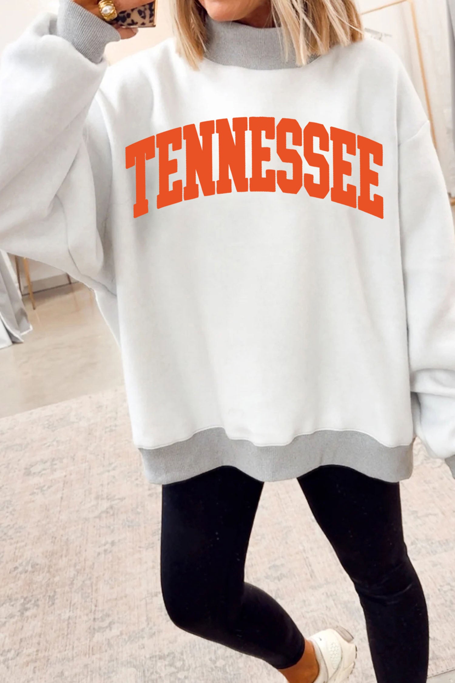 Light Grey TN TENNESSEE Double Printed Reversible Mock Neck Sweatshirt - Aaria Tees Aaria Tees