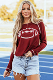 Red Game Day Rugby Football Graphic Thermal Knit Top Aaria Tees