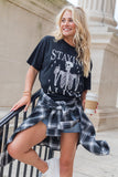 Black STAYING ALIVE Funny Skeleton Print Round Neck T Shirt - Aaria Tees Aaria Tees