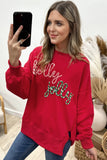 Racing Red Holly Jolly Embroidered Graphic Baggy Sweatshirt - Aaria Tees Aaria Tees