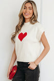 Fiery Red Valentine Heart Graphic Cropped Short Sleeve Sweater - Aaria Tees Aaria Tees