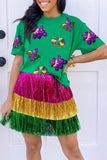 Bright Green Mardi Gras Sequin Patched Graphic Tee Aaria Tees
