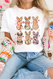 White Floral Bunny Graphic Crewneck Easter Fashion Tee Aaria Tees