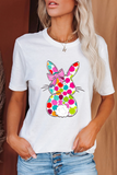White Polka Dot Bow Rabbit Graphic Crewneck Easter Fashion Tee Aaria Tees