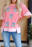 Peach Blossom Raw Edge Patchwork Coquette Patriotic Sequin Boots Graphic Top Aaria Tees