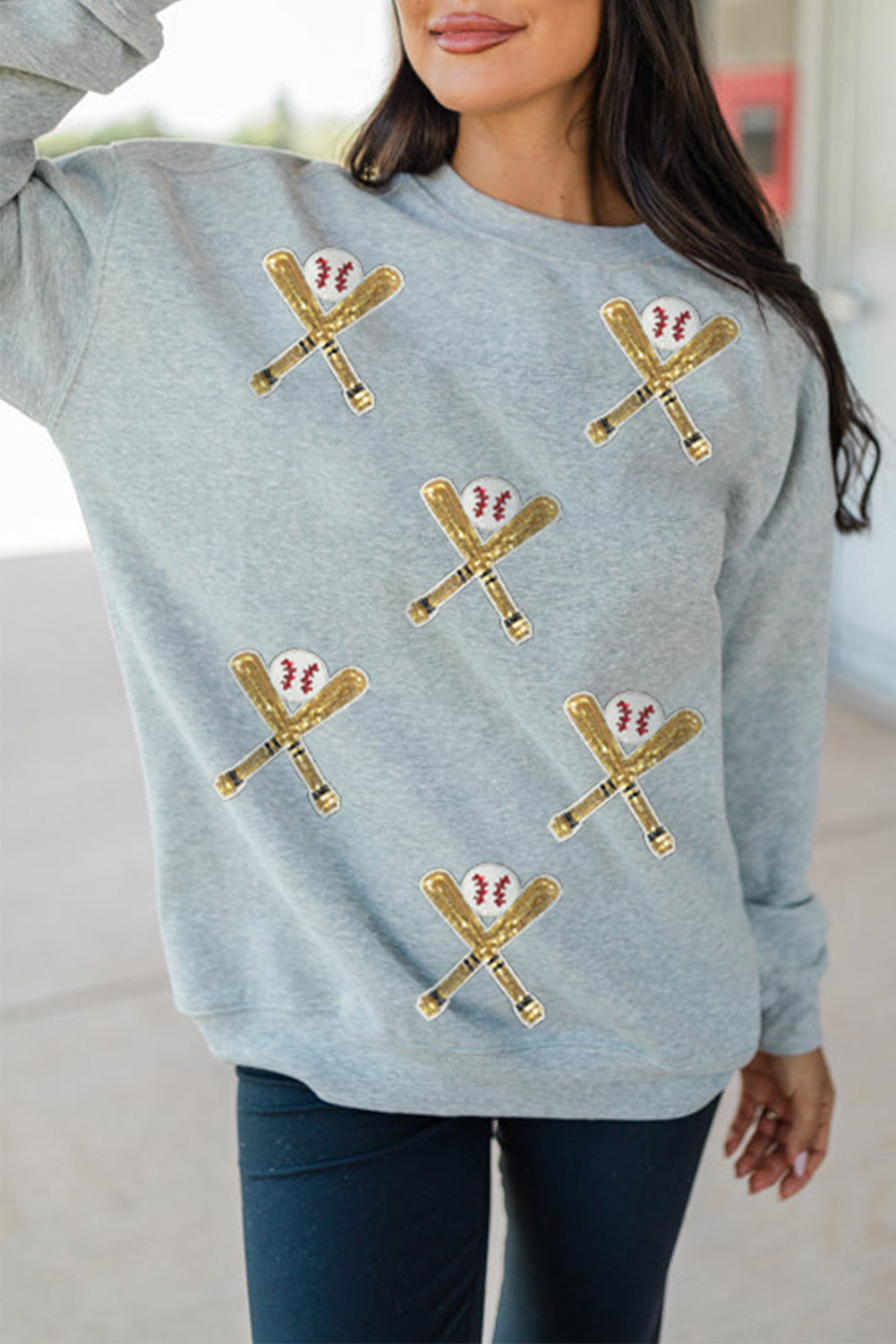 Gray Sequin Baseball Game Day Graphic Casual Sweatshirt - Aaria Tees Aaria Tees