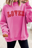 Bright Pink LOVER Heart Script Reversible Print Mock Neck Sweatshirt - Aaria Tees Aaria Tees