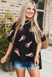 Black Sequin Crayfish Graphic Drop Sleeve High Low Tee Aaria Tees