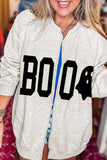 Light Grey Halloween Boo Ghost Print Open Front Sweatshirt Aaria Tees