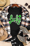 Black St. Patricks Lucky Clover Print O Neck T Shirt - Aaria Tees Aaria Tees