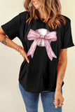 Black Baseball Bow Knot Print Round Neck T Shirt - Aaria Tees Aaria Tees