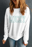 White St Patricks LUCKY Graphic Crew Neck Pullover Sweatshirt Aaria Tees