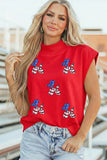 Racing Red Sequin American Flag Balloon Dog High Neck Short Sleeve Top - Aaria Tees Aaria Tees