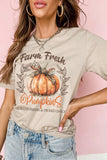 Khaki Farm Fresh Pumpkin Slogan Fall Thanksgiving Graphic Tee - Aaria Tees Aaria Tees