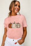 Pink Mix Pattern Pumpkin Print Round Neck T Shirt - Aaria Tees Aaria Tees