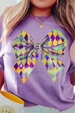 Wisteria Mardi Gras Bowknot Pattern Crew Neck T Shirt - Aaria Tees Aaria Tees