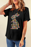 Black Colorful Floral Bunny Graphic Easter T Shirt Aaria Tees