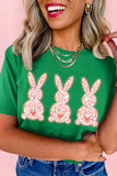 Bright Green Easter Floral Rabbit Print Crew Neck T Shirt Aaria Tees