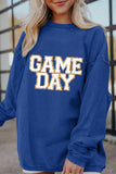 Dark Blue GAME DAY Glitter Detail Ribbed Drop Shoulder Sweatshirt - Aaria Tees Aaria Tees