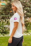 White Sequin Pumpkin Patched Cotton Blend T Shirt Aaria Tees