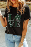 Black Clover LOVE Rhinestone Graphic St Patricks Day T Shirt Aaria Tees