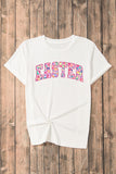 White Cheerful Leopard EASTER Letter Graphic Tee Aaria Tees