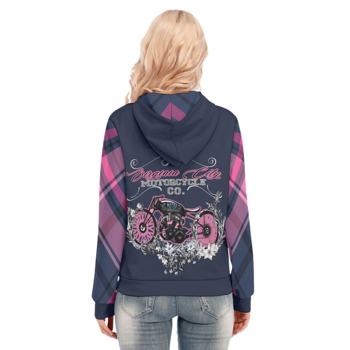 Plaid Girl Women's Zip Up Hoodie | Virginia City Motorcycle Company - Aaria Tees Aaria Tees