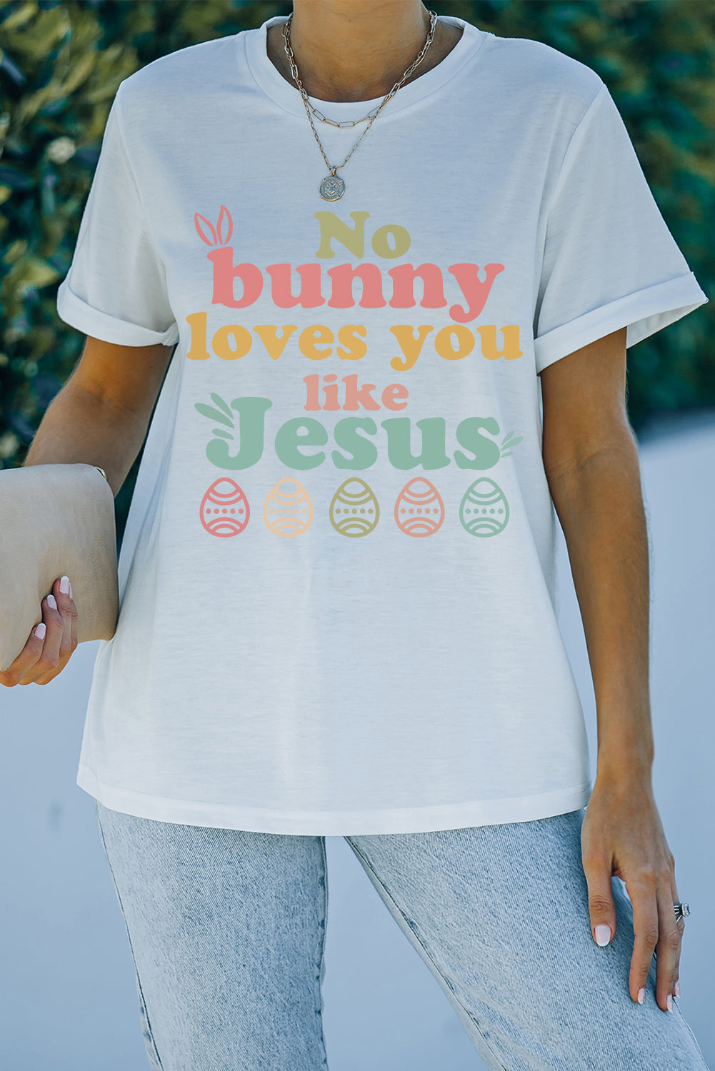 White No bunny loves you like Jesus Graphic Easter Day T-shirt - Aaria Tees Aaria Tees