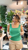 Bella Square Neck Rib Knit Tank Top, Green - Aaria Tees Aaria Tees