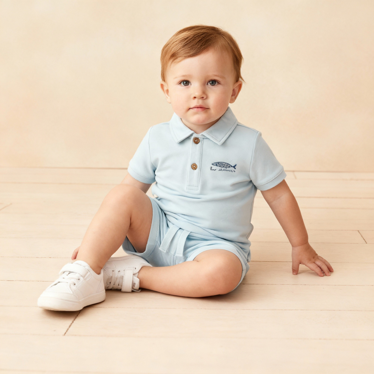 Organic Polo Shirt & Shorts Set - Light Blue - Aaria Tees