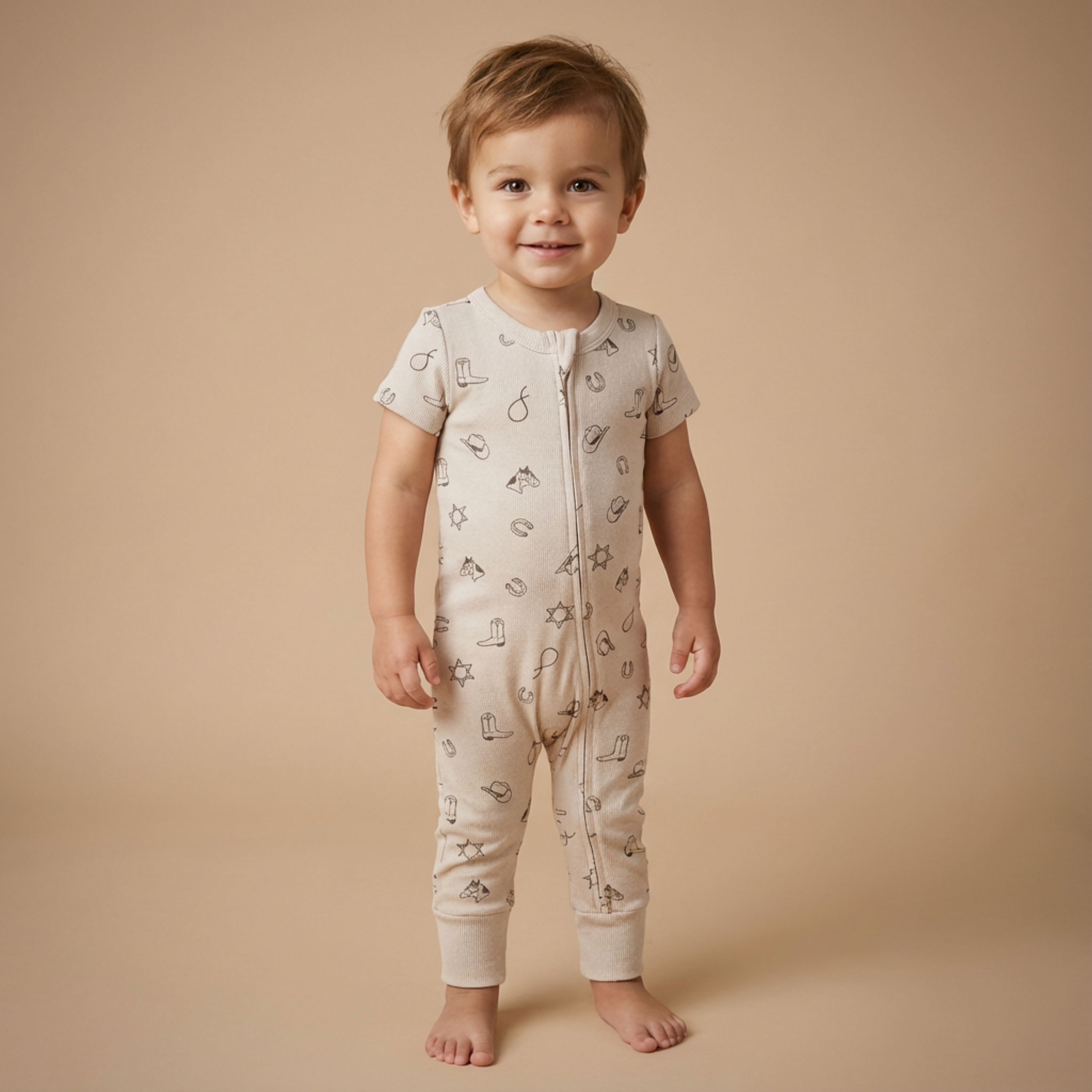Organic Short Sleeve Zip Romper - Rodeo - Aaria Tees Aaria Tees