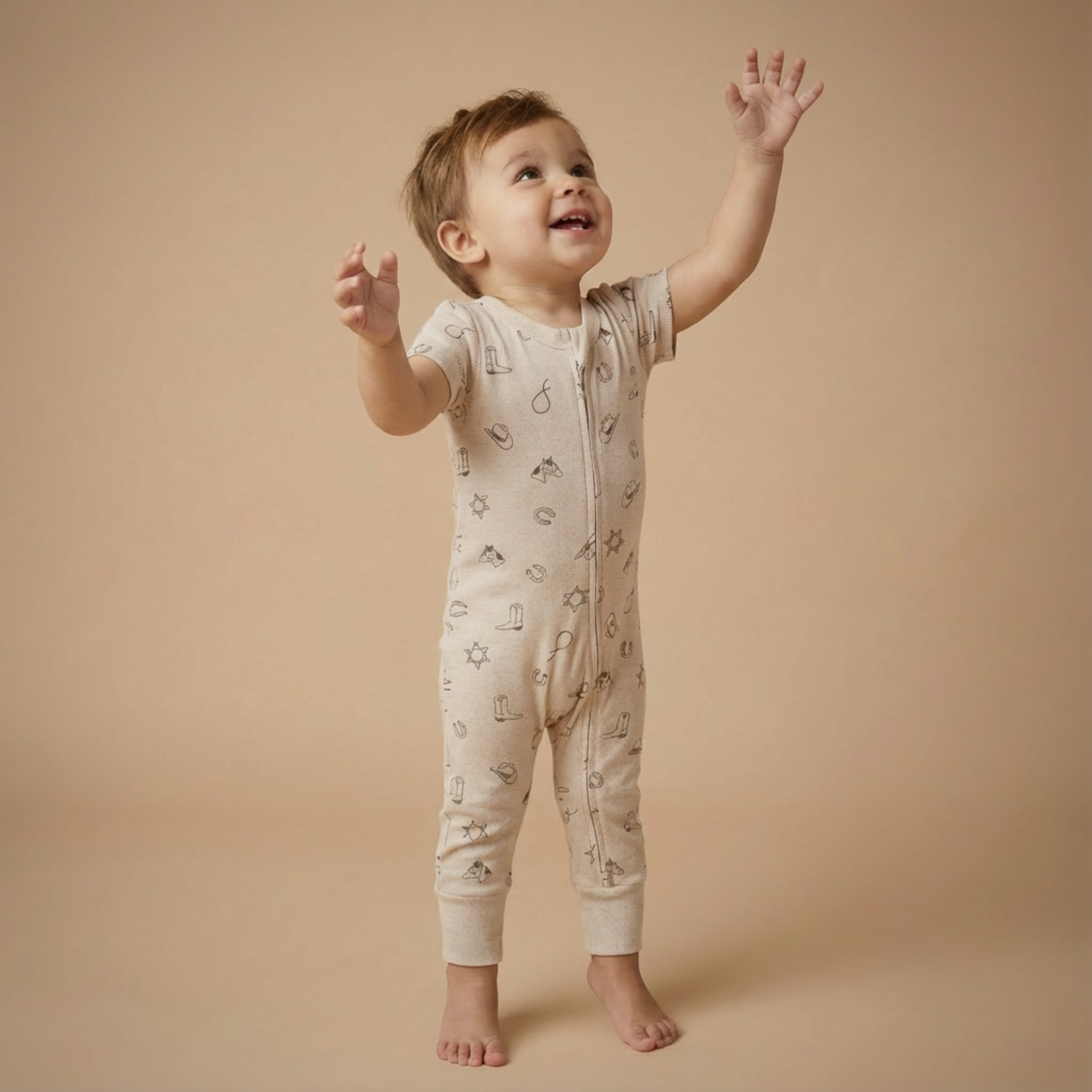 Organic Short Sleeve Zip Romper - Rodeo - Aaria Tees Aaria Tees