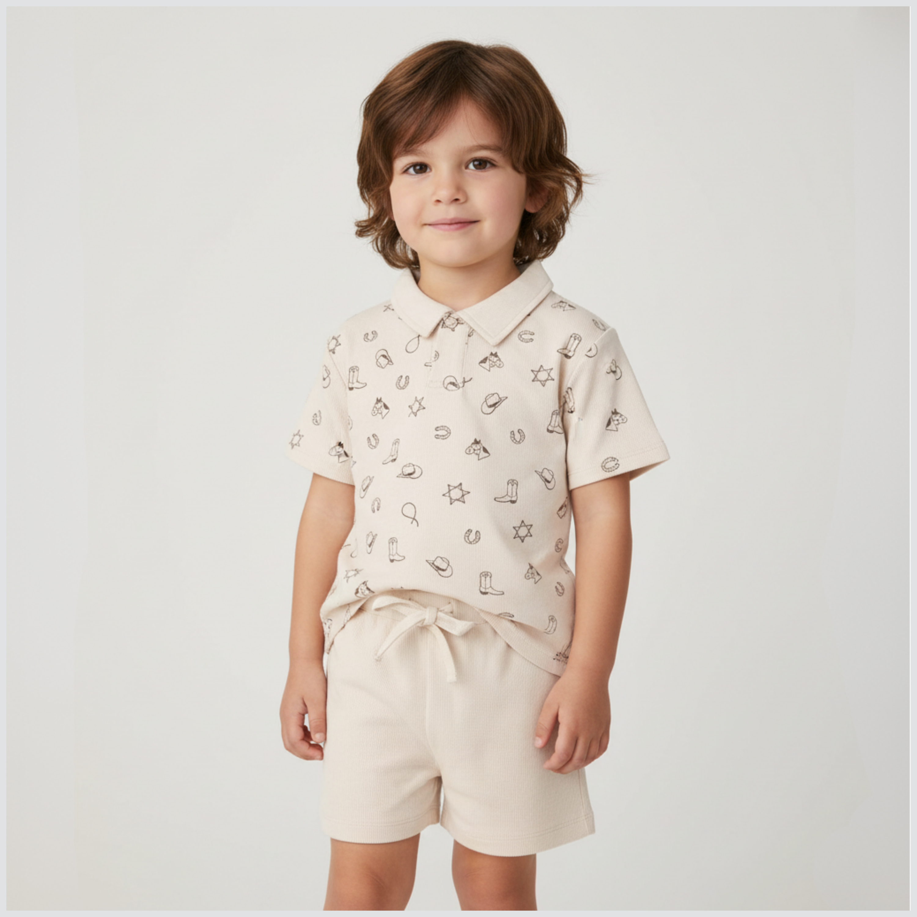 Organic Collar Tee & Shorts Set - Rodeo - Aaria Tees Aaria Tees