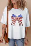 White Patriotic Sequin Bow Graphic Oversized Tee Aaria Tees