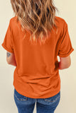 Orange Casual Pumpkin Embroidered Round Neck T-Shirt Aaria Tees
