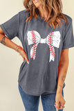 Gray Baseball Bowknot Graphic Casual Tee - Aaria Tees Aaria Tees