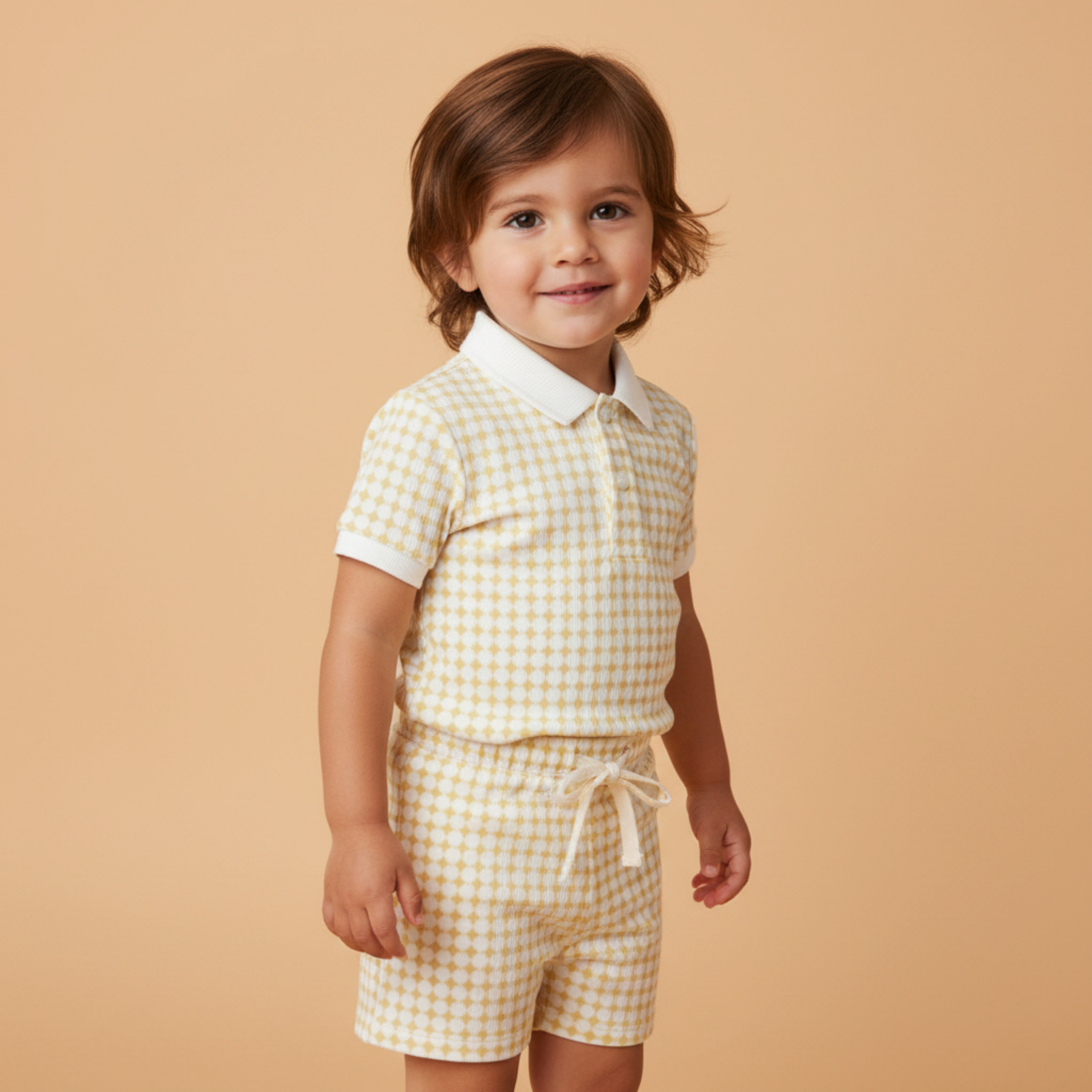 Organic Collar Tee & Shorts Set - Dotty Gingham - Aaria Tees Aaria Tees