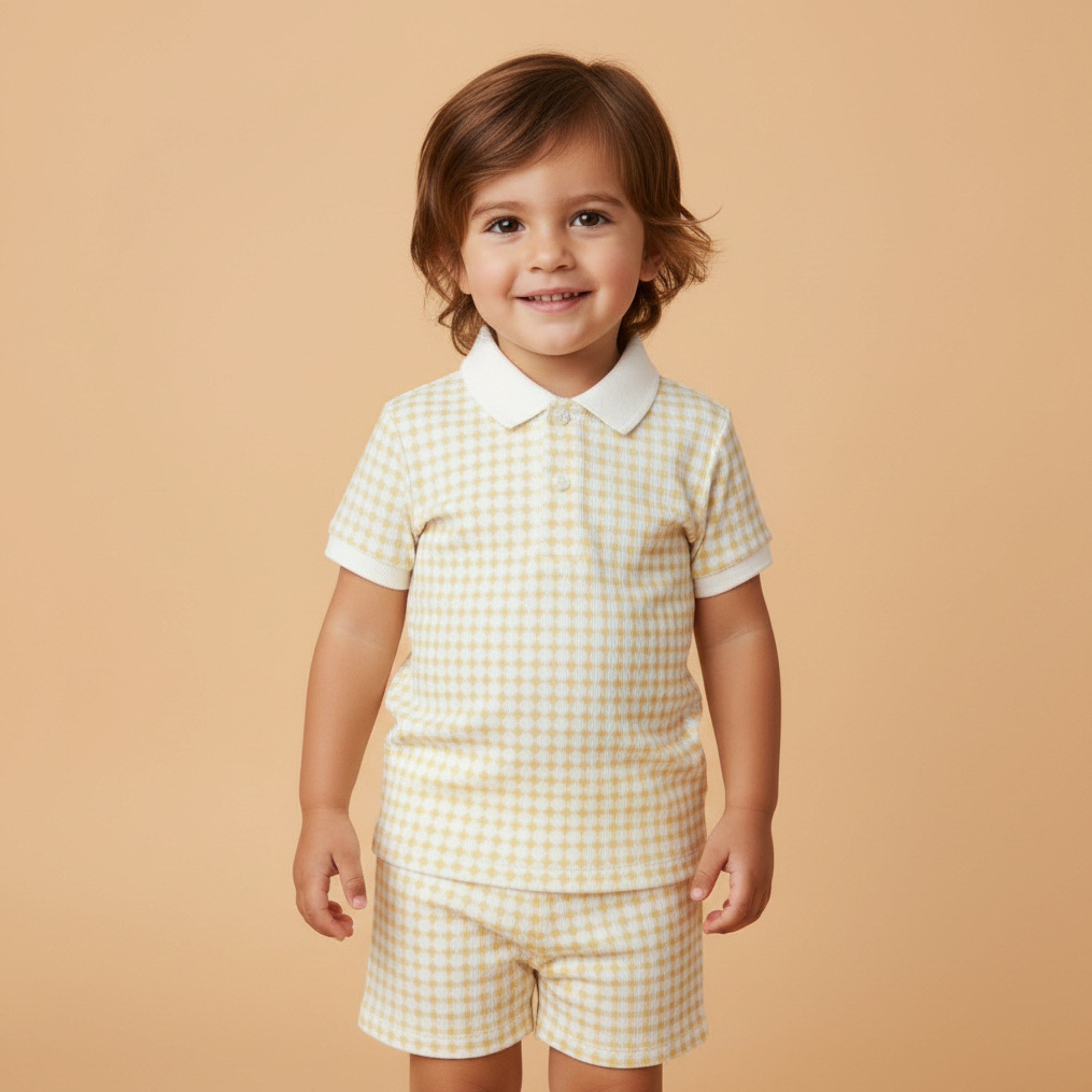 Organic Collar Tee & Shorts Set - Dotty Gingham - Aaria Tees Aaria Tees