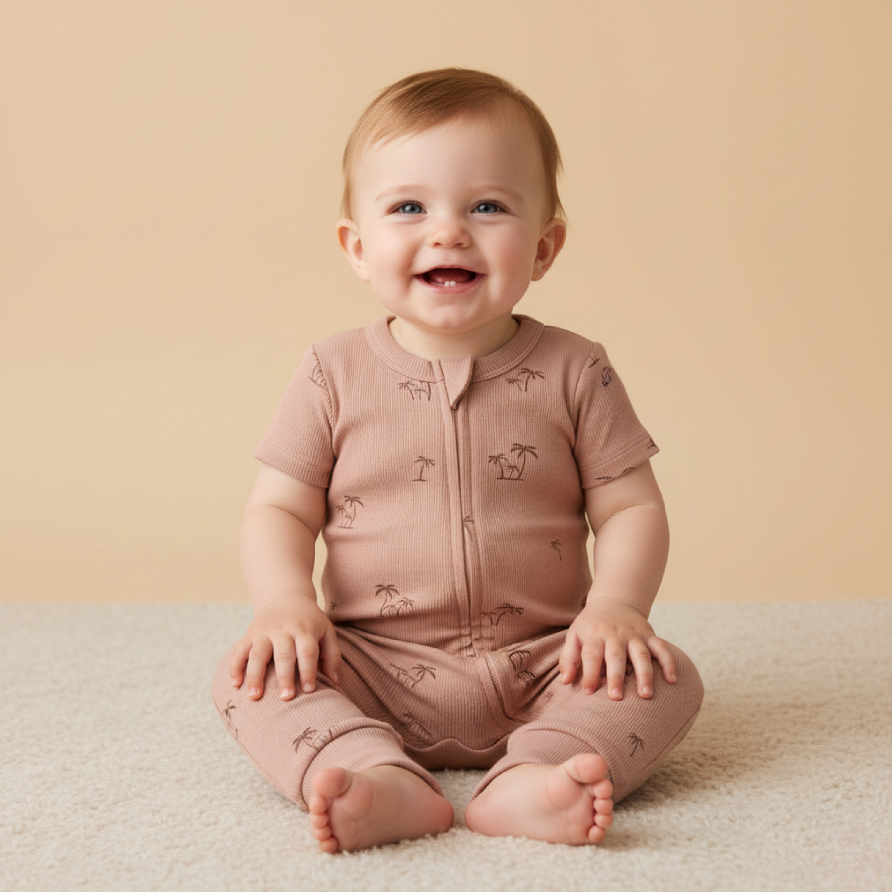 Organic Short Sleeve Zip Romper - Island Palm - Aaria Tees Aaria Tees