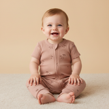 Organic Short Sleeve Zip Romper - Island Palm - Aaria Tees Aaria Tees