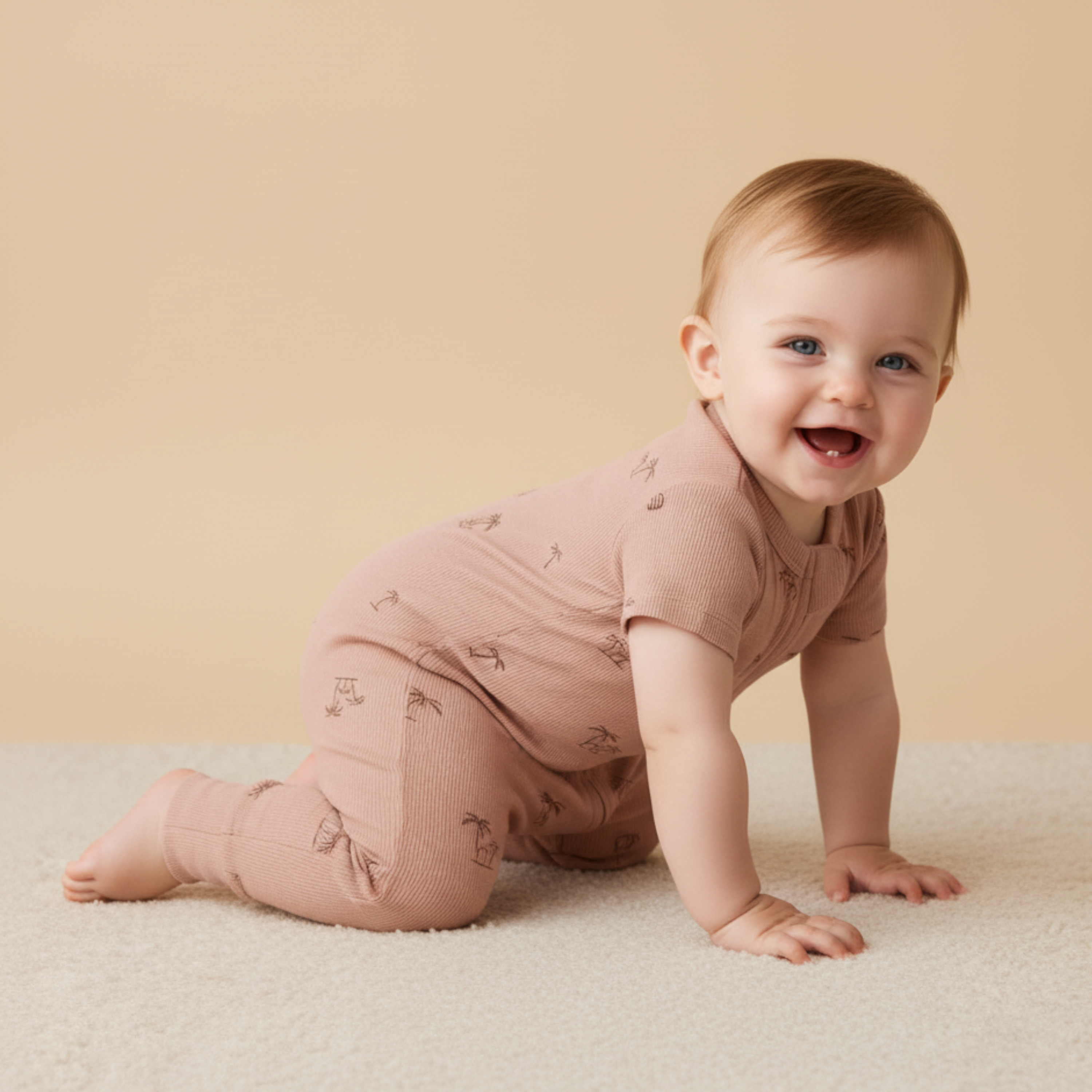 Organic Short Sleeve Zip Romper - Island Palm - Aaria Tees Aaria Tees