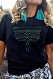 Black Western Fashion Geometric Embroidered T Shirt Aaria Tees