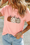 Pink Mix Pattern Pumpkin Print Round Neck T Shirt - Aaria Tees Aaria Tees
