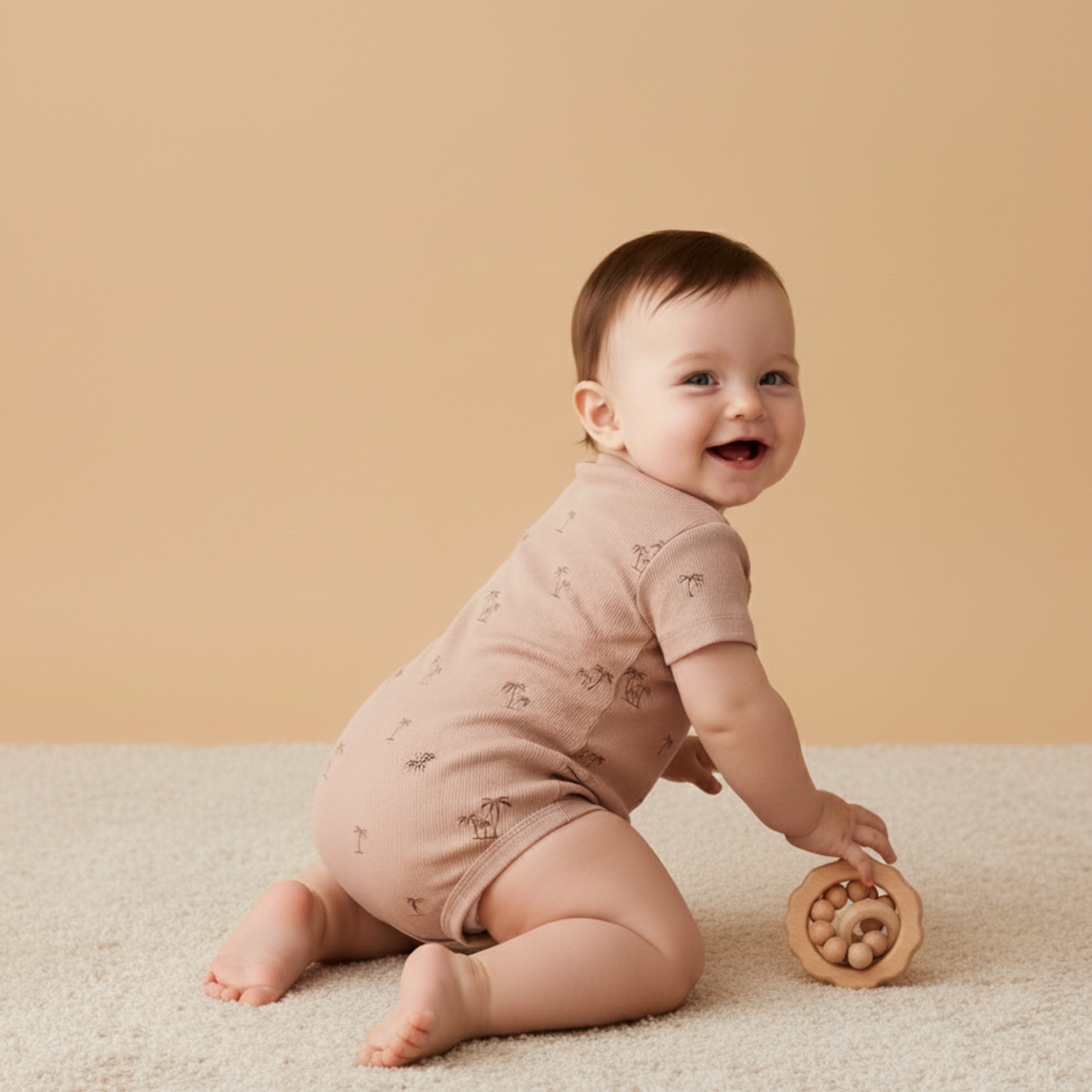 Organic Short Sleeve Bubble Romper - Island Palm - Aaria Tees Aaria Tees