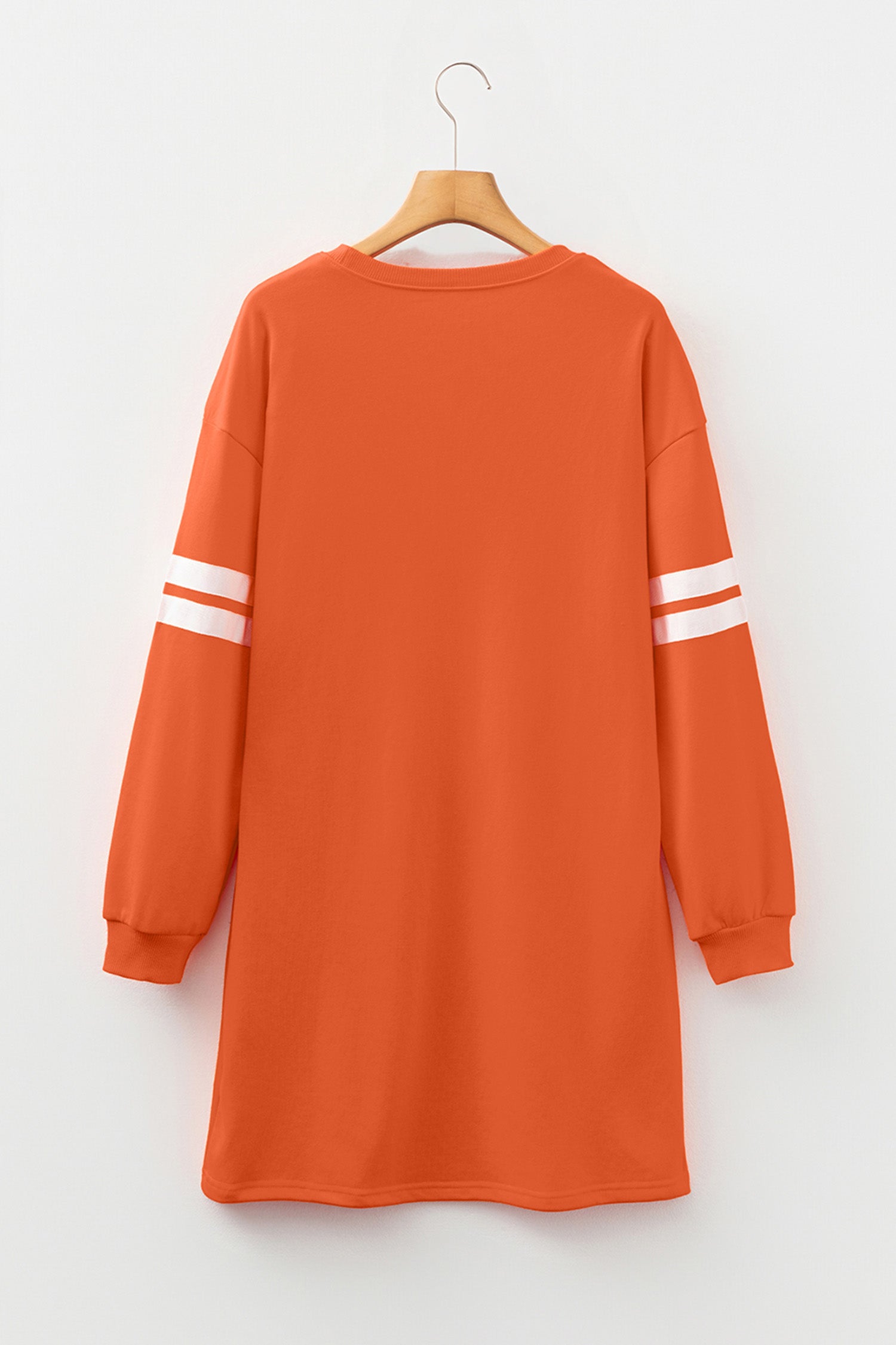 Orange Leopard Print Pumpkin Graphic Varsity Striped Long Sleeve Tunic Dress - Aaria Tees Aaria Tees