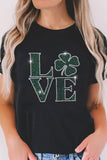 Black Clover LOVE Rhinestone Graphic St Patricks Day T Shirt Aaria Tees